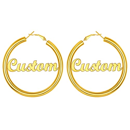 Image of Stainless Steel Chunky Hoop Earrings For Women, Minimalist and Chic, Black /Gold Plated, Round Hoops Earrings Hypoallergenic, Size: 30mm /40mm /60mm /80mm, Come with Box