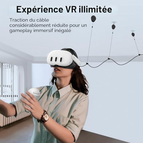 AMVR VR, système de poulie de Plafond rétractable pour Quest 3S/3/2/1/PSVR/PSVR 2/Rift/Rift S/Valve Index/HTC Vive/Vive Pro/HP Reverb G2 Link Cable (Noir) – vue 3
