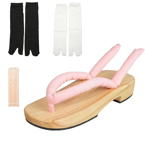 Anime Unisex Cosplay Versatile Summer Wooden Clog Shoes Japanese Cosplay Oshitari Prop with 2 Pairs Flip Flop Socks3