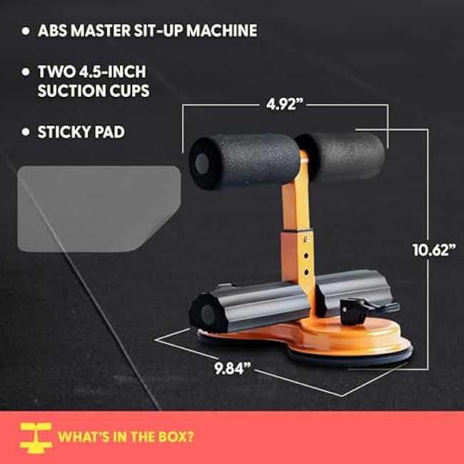 SQUATZ Portable Sit Up Bar Floor Holder with 2 Strong Suction Cups for Abs, Pull Up Bar, Sticky Pad, Adjustable Foot Holder for Thigh, Workout for Office Home Gym for Men and Women, Support 661 lbs