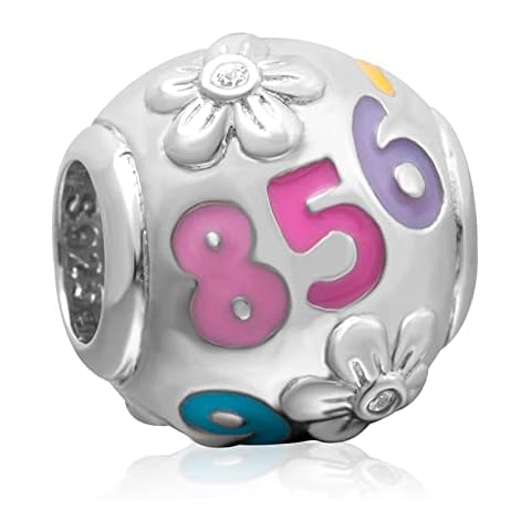 EMOSTAR Number 1-9 Charms fits Pandora Bracelet Necklace, 925 Sterling Silver Colorful Lucky Numbers Beads with Flowers Charms, Gifts for Graduation/Birthday/Anniversary Cover