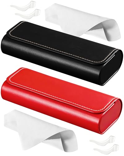 Image of RayLove Glasses Case Hard Shell (2Pack), Travel Sunglasses Case, Leather Hard Eyeglass Case for Women, with Ear hooks