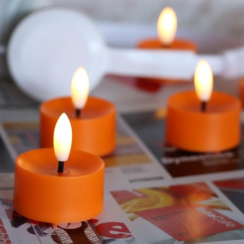 Image of CANDLE CHOICE Battery Operated Flameless Tea Lights Realistic Black Wick Bright Flickering LED Tealight Candles Wedding Table Centerpieces Halloween Christmas Decorations Batteries Incl 24 Pack Orange