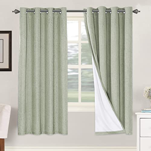 Image of H.VERSAILTEX Linen Blackout Curtains 72 Inches Long 100% Absolutely Blackout Thermal Insulated Textured Linen Look Curtain Draperies Anti-Rust Grommet, Energy Saving with White Liner, 2 Panels, Sage