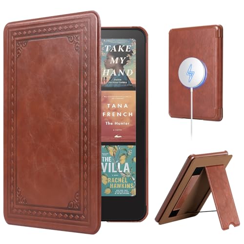 Image of CoBak Lightweight Stand Case for 7 inch Kindle Paperwhite 12th Gen 2024 and Kindle Colorsoft with Right Hand Strap - Compatible with iPhone MagSafe, for Samsung /Belkin /Anker Wireless Charging Pads