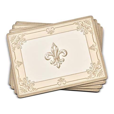 Pimpernel FDC-Fleur de LYS Collection Placemats | Set of 4 | Heat Resistant Mats | Cork-Backed Board | Hard Placemat Set for Dining Table | Measures 15.7” x 11.7” Multicolor Cover