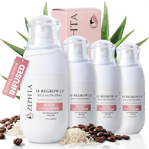 Image of Zephta H-Regrow Hair Growth Spray - With Rice Water, Biotin, Aloe Vera, Caffeine, and Ginger - Hair Growth Product for Men and Women - For Thinning Scalp - 4 Pack