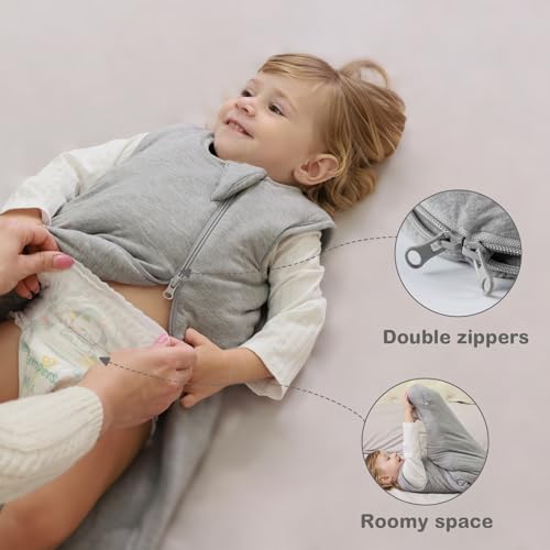 Image of Mosebears Unisex Rayon Made from Bamboo Wearable Blanket with 2-Way Zipper,2.5 Tog Baby Winter Sleep Sack (Grey,6-18 Months)