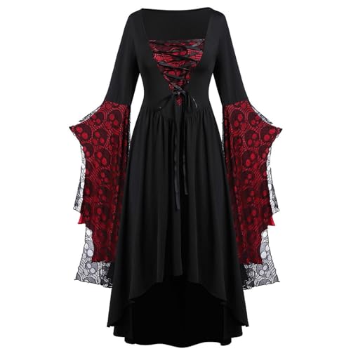 Vestido Medieval Mujer Sin Mangas Annabelle Disfraz Halloween Mujer Gotico Otoño Hechicera Vestidos Malefica Puffy Murcielago Disfraz Princesa Encaje Primavera Moderno Negro 3XL