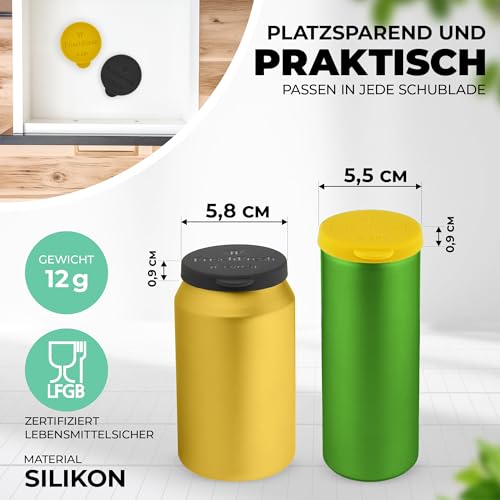 FrischFresh 2Stück, 0,33-0,5l+, Schwarz-Gelb, Getränkedosen Verschluss für Festival, Strand, Auto, Garten, Dosen Verschluss, Getränkedosen Deckel, Dosen Deckel, Dosendeckel Getränkedose, ohne BPA