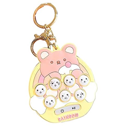 Altsuceser Mini Whack-A-Mole Game Keychain, Electronic Sensory Mini Hamster Memory Game Toy, Mini Hamster Memory Game Fidget Toy for Kids Adult Yellow Cover