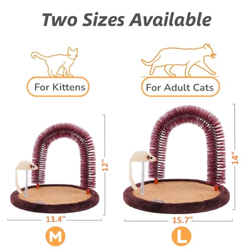 Happi N Pets Large Cat Self Groomer, Arch Grooming Brush with Heavy Wooden Scratching Pad, Rubbing Post & Toy, Cat Face Scratchers Body Massager, Cat Scratchers for Indoor Cats, Brown - Image 2