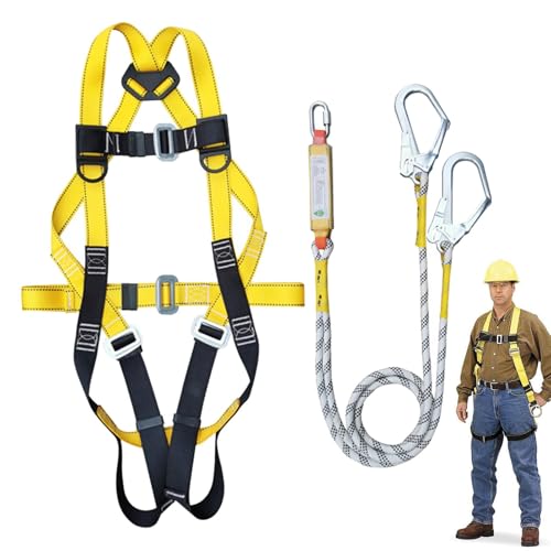 Arnés de seguridad - Kit de protección contra caídas de arnés de seguridad | Arnés de seguridad para trabajos en altura | Kits de arnés con cordón | Arnés para techos de 5 puntos | Protección contra c