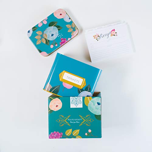 Tarjetas de recetas con caja organizadora de diseño floral azul cielo 3