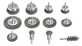 S&R Drahtbürste Bohrmaschine Set 12-tlg, Stahlbürste Akkuschrauber, Schleifbürste Stahldraht, Rundbürste, Topfbürste, Pinselbürste, Zylinderbürste, Rost entfernen, Holz, Farbe, Metall schleifen