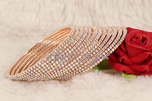 Zircon Gem Bangle Set, RoseGold-Rainbow, Pack of 1