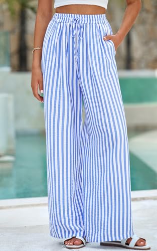 Image of PRETTYGARDEN Womens Pants Elastic Waist Floral Lightweight Palazzo Pants for Women Casual Lounge Wide Leg Pants Woman