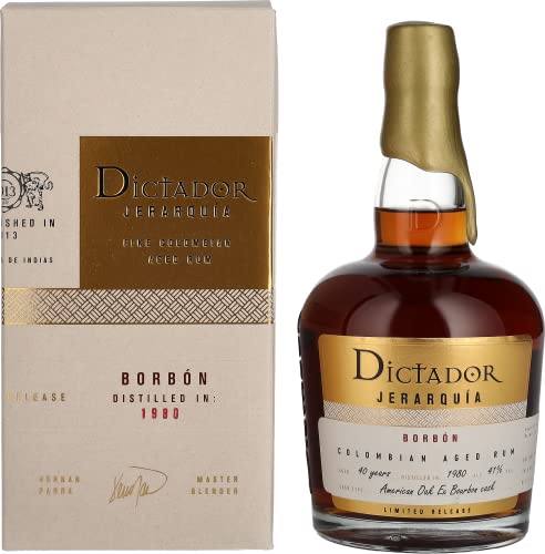 DICTADOR Jerarquia Borbon | Kolumbianischer Rum gereift in Ex Bourbon Cask 1980 (40 Jahre), 41% Alkoholgehalt | 1…