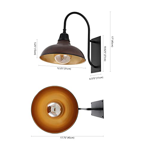 Image of JONATHAN Y 12.25 inch Wood Finish /Copper Farmhouse Gooseneck Outdoor Wall Sconce Lamp, with Black 1-Light Metal Bowl Shade, Industrial Iron LED Porch Light for Patio Garage Entryway (JYL7614G)