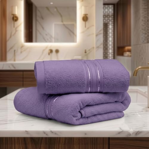 Image of LANE LINEN 575 GSM 100% Cotton Hand Towel 2PC - English Lavender | Zero-Twist Weave, True 60x40cm Each, Quick Dry & Absorbent, Ideal for Gym & Daily Use