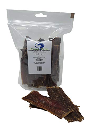 Food4Pets Rinder-Dörrfleisch 250g – Getreidefreie Hundesnacks aus 100% Rind, naturbelassen, schonend getrocknet