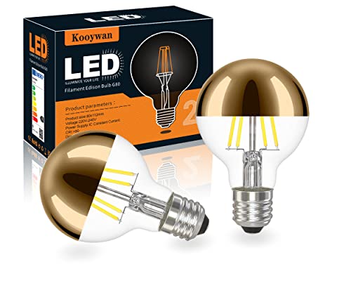 KOOYWAN Bombilla de cúpula galvanizada dorada G80 6W 5000K E27 Globo LED retro con corona dorada Paquete de 2 Cover