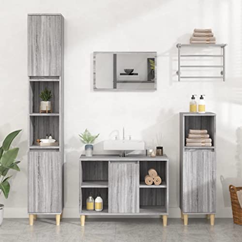 SooIarix Armario para debajo del lavabo Sonoma, 80 x 33 x 60 cm, material de madera, armario de baño con puerta, mueble de baño para más espacio