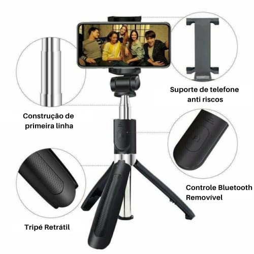 Bastão Pau Selfie Tripé Controle Bluetooth Retrátil Celular Suporte Portátil Universal Mesa Câmera M