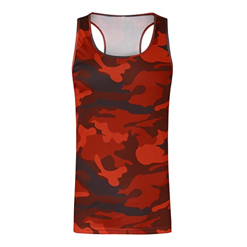 Mens Quick Dry Workout Tank Tops Gym Muscle Tee Fitness Athletic Bodybuilding Training Sleeveless Camo Running T-Shirts Vests(Red,Medium) #TOP2