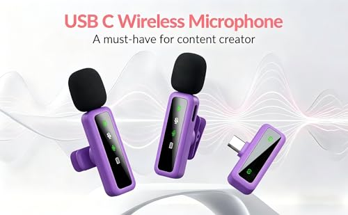 Image of Wireless Lavalier Microphone for iPhone - iPad, Android Phone Computer, Mini Microphone for Live Streaming, Video Recording, Outdoor or Indoor Interviews, YouTube, TikTok, Vlog (Purple)