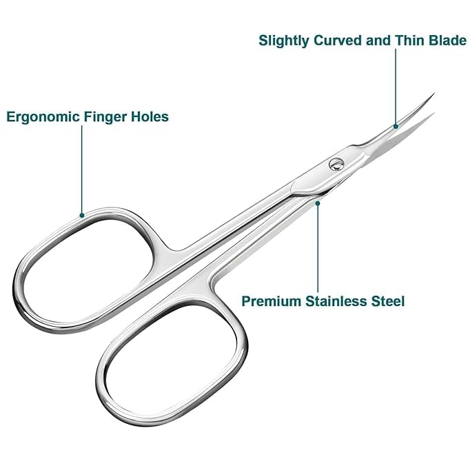 BANIRA Cuticle Scissors Extra Fine Curved Blade, Professional Manicure Scissors, Multi-Purpose Stainless Steel Small Scissors With Pointed Tip Beauty Grooming Kit (Silver)