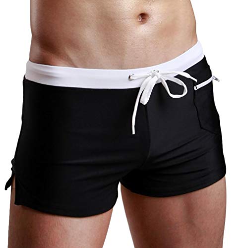 Yasminey Pantalones Cortos De Boxeador Hombre para Chic Ropa Traje De Baño Estilo Y Anillos Beach Short Man Calzoncillos Beach Swimwear (Color : Schwarz, Size : 2XL)