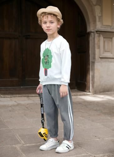 LFOXROG Calça de moletom infantil para meninos, de lã, quente, de lã, para corrida, atlética, casual