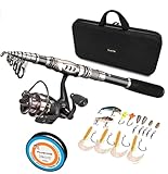 PLUSINNO Spinning Rod and Reel Combos Full KIT Telescopic Fishing Rod Pole with Reel Line Lures Hooks Fishing Carrier Bag Case and Accessories Fishing Gear Organizer
