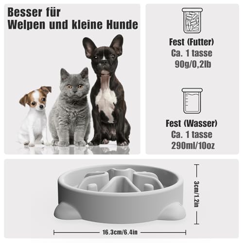 TOKAYIFE Antischlingnapf Hunde Klein, 16.3cm Anti Schling Napf Hundenapf Futternapf für Katzen und Kleine Hunde (S, Grau)