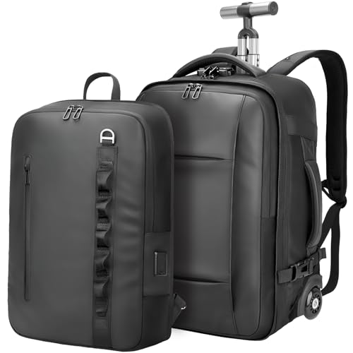 Travel Rolling Backpack,3 in 1 Carry on Backpack Flight Approved,Waterproof Personal Item Bag with Detachable Backpack,Extra Luggage Backpack 55L for Work Teacher College,Black