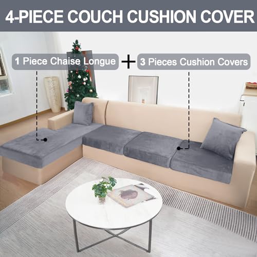Bt.Wa Sectional Couch Covers For 4-Piece Seat Cushion Velvet Separate L Shape Couch Cover Stretch Sofa Slipcover With 2 Pieces Pillowcases Furniture Protector thumb #1