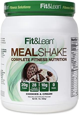 Fit & Lean Meal Shake Meal Replacement with Protein, Fiber, Probiotics and Organic Fruits & Vegetables, Cookies and Cream, 1lb, 10 Servings Per Container
