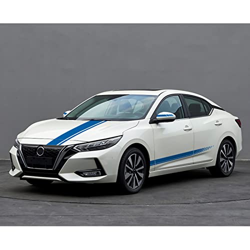 Sunjika Vinyl Car Side Mirror And Hood Decal Racing Stripes Sticker Accessories Set Long Stripe Graphics Body Sports Decals Universal Car Vechine Diy Modify Decoration 5Pcs (Blue） #TOP6