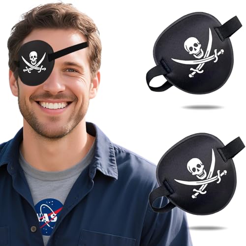 THSIREE Pirate Eye Patch for Adults 2 Pack Adjustable 3D Skull & Crossbones Eyepatch for Halloween Costume Lazy Eye Amblyopia Treatment Left/Right Eye Cover