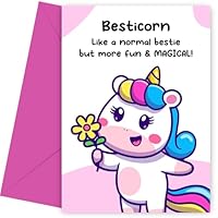 Bestie Birthday Card from Friend - Funny Bestie Card for Her - Unicorn Cards for Girls and Women, Birthday Cards, Pink