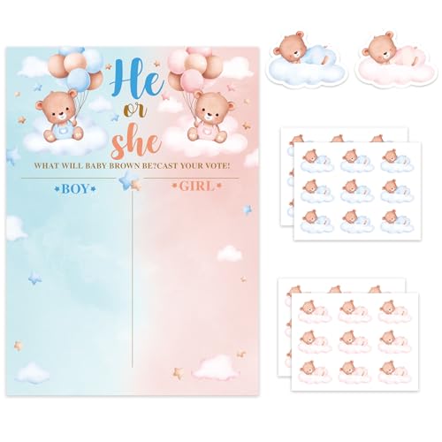 Revelación de Género Póster con Pegatinas para Baby Shower: Juego de Votación Niño o Niña para Decoración de Fiesta de Revelación de Género y Accesorios de Fotos, Color Blanco
