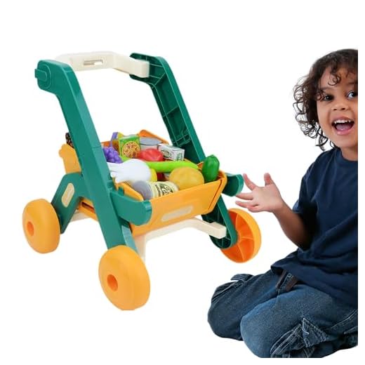 Jomewory Juguete de Carrito de Compras para niños | Juego de Compras de supermercado - Incluye Comida simulada, Verduras, Carrito de Comida, Juguete, Juguetes educativos, Accesorios de Cocina