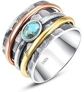 BONLAVIE Türkis Spinnerring Damen, Dreifarbiger Strukturierter Silberring 925, Angst Ring, Boho R...
