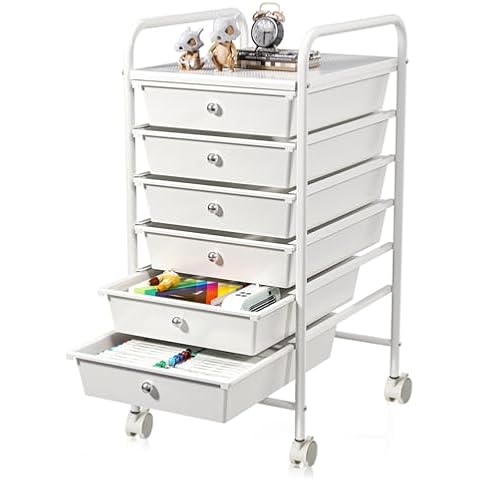 6-Drawer Rolling Storage Cart, Plastic Drawer Storage Organizer Rolling Cart, Multipurpos Utility Cart for Classroom Art Craft Supplies Dresser Closet Bathroom Bedroom Kitchen Office School Cover