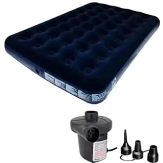 Kit Colchão Inflável Casal Aveludado + Bomba de Ar Elétrica Bivolt