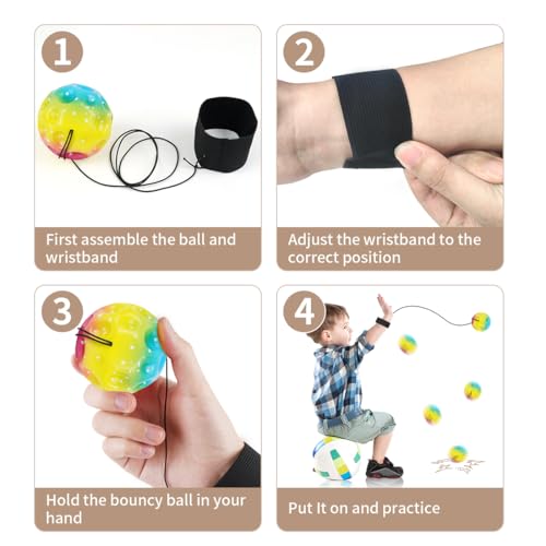 Meleager Space Ball mit Seil, Handgelenkball mit Gummiband, 4 Stück Astronomische Sprungbälle, Mehrfarbig Moon Bouncing Ball, Sportball für Spiele und Training