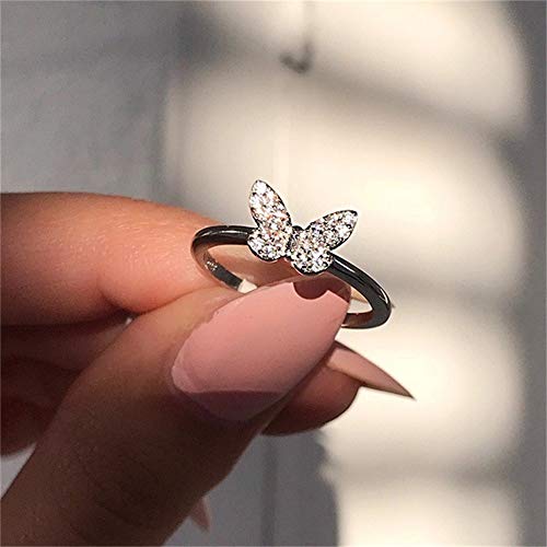 AZQ 925 Sterling Silver Fashion 18k Gold Butterfly Ring Shiny Cubic Zirconia Anniversary Promise Tail Rings CZ Classic Eternity Engagement Wedding Band Ring for Wome2