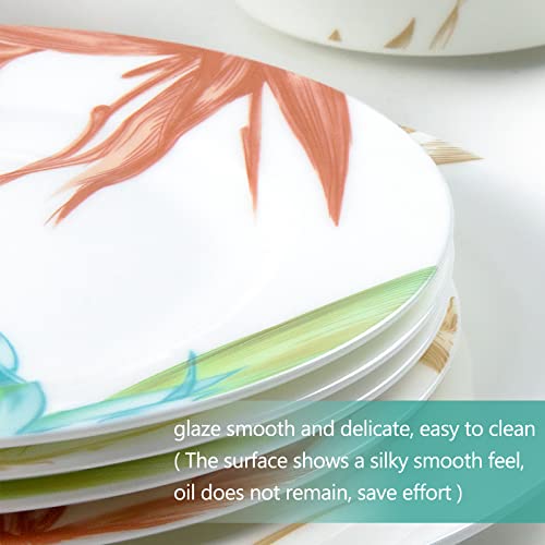 16-Piece Bone China Round Dinnerware Set, Multicolor Design Dish Sets, Service For 4, Set With Plates, Bowls And Mugs, For Indoor And Outdoor Use Bpa Free (E) #TOP5