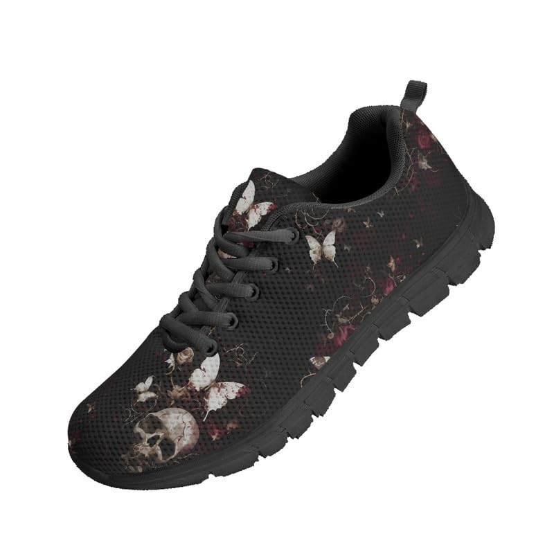 Scarpe da ginnastica con teschi per donne e uomini, scarpe da passeggio casual nere in rete, comode scarpe da lavoro a taglio basso